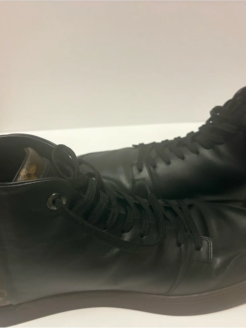 Louis Vuitton Black Leather High-Top Boot with Monogram Rear Panel